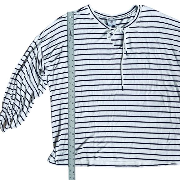 Cabi Women’s Sz M Navy White Stripe Tie Neck Top Knit Stretch Relax Game Day - Picture 8 of 13